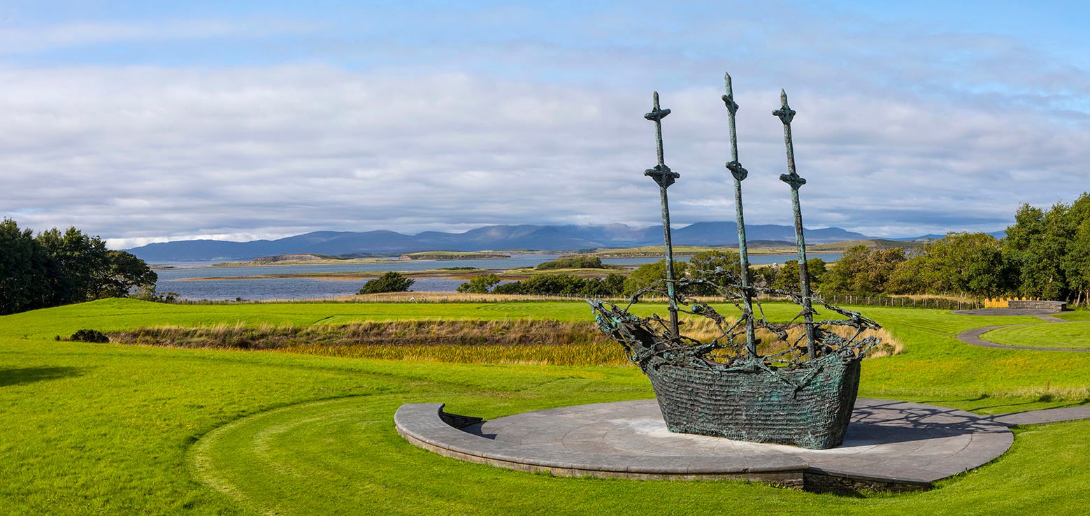 County Mayo, Republic of Ireland - August 20th 2018: A view of the National Famine Monument in Westport, County Mayo, Ireland.
